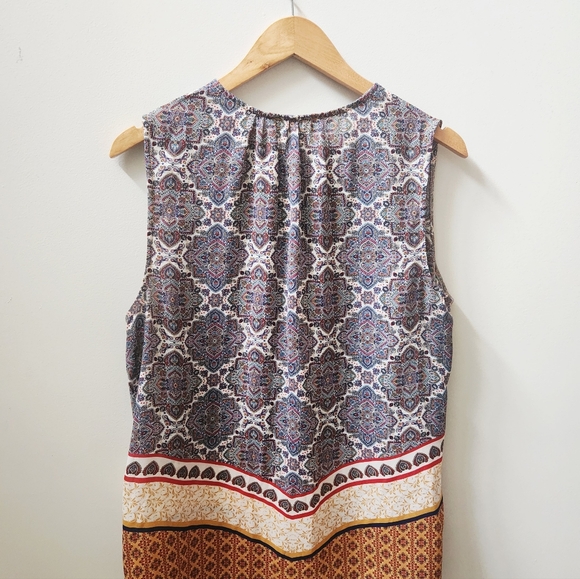 Cynthia Rowley Sleeveless Printed Tank Top Large Boho Border Print - Picture 8 of 9